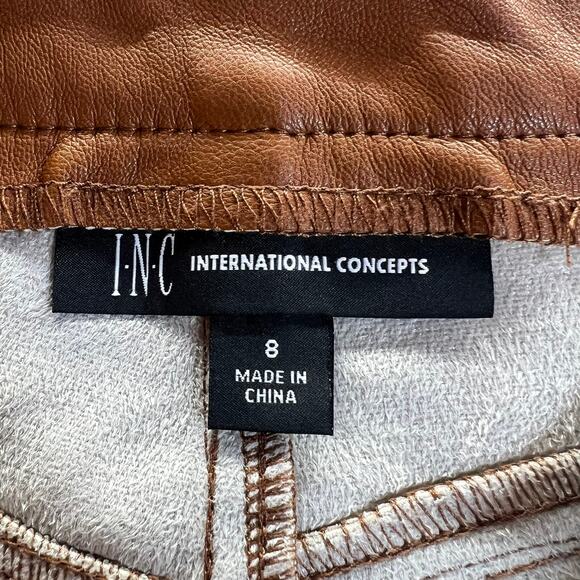 INC International Concepts Pants Womens Size 8 Brown Faux Leather Zip Button - Picture 3 of 8